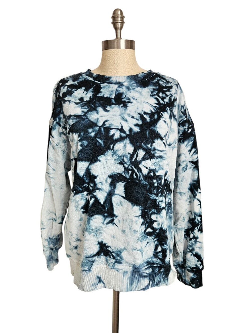 LAFAYETTE 148 Shibori Cotton French Terry TieDye Parisian Blue Sweatshirt | SZ M